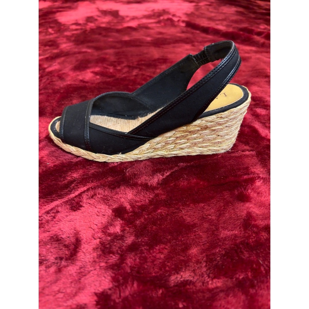 Lauren Ralph Lauren Catrin Black Espadrille Wedge Slingback Sandals Peep Toe 5B - Picture 9 of 9